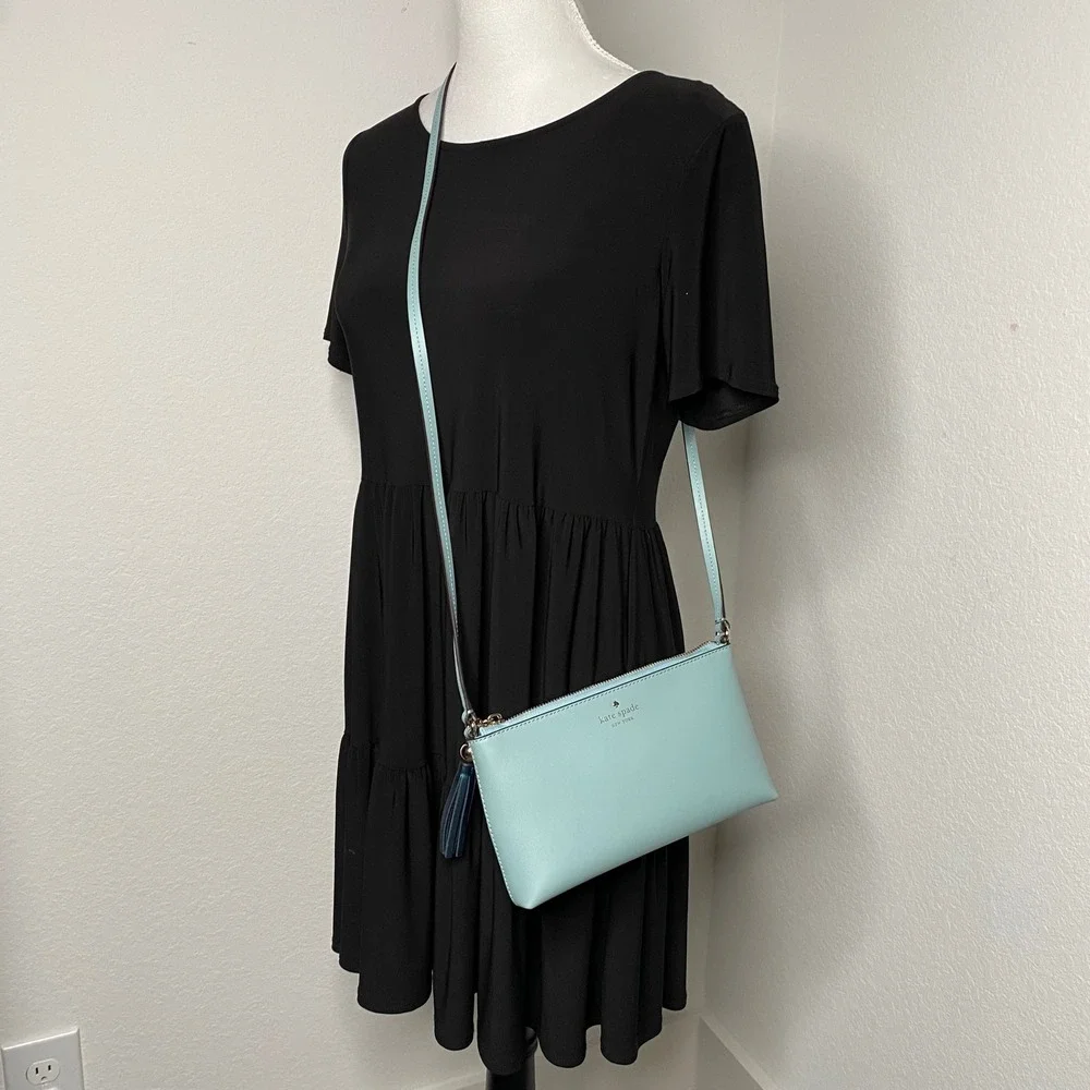 Kate Spade New York Ivy Street Amy Stone Blue Leather Tassel Crossbody Bag Purse